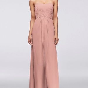 David's Bridal Long Strapless Chiffon Bridesmaid